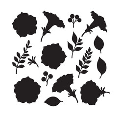 Floral Silhouette Collection Petunia Blossoms, Leaves, and Berries