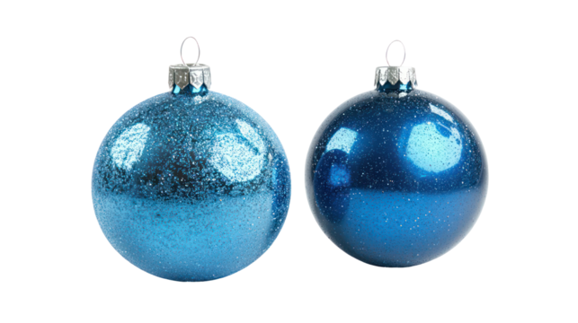 Two blue oval christmas ornaments isolated on transparent background - Powered by Adobe