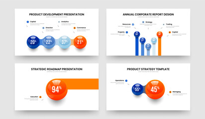 Professional Launch Four Five One Two Option Infographic Slideshow Layout Vector Illustration Set. Simple Strategy 4 5 1 2 Step Graph Slide Design Collection.