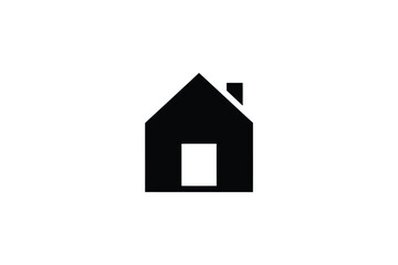 Simple black silhouette of a house with a door and chimney