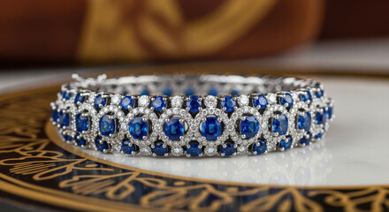 Elegant blue sapphire and diamond bracelet luxury piece of jewelry. beautiful and stunning fashion decor for any event