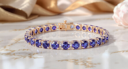 Elegant sapphire jewelry bracelet luxury gift. stunning blue gemstone accessory for beautiful fashion decor on marble