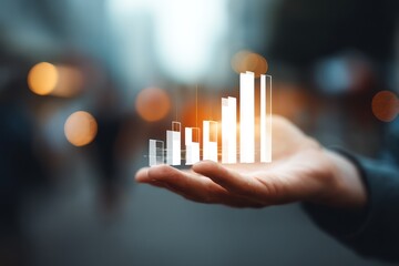 Hand Holding Digital Bar Graph Overlay, Business Data