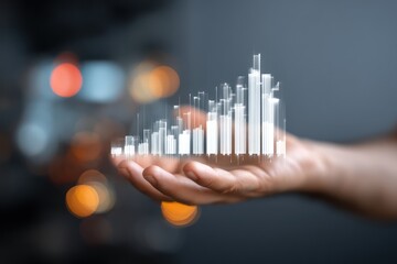 Hand Holding Digital Bar Graph Overlay, Business Data