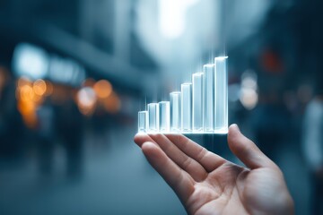 Hand Holding Digital Bar Graph Overlay, Business Data