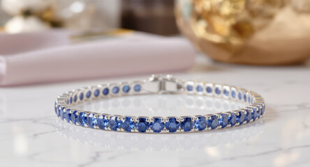 Elegant sapphire jewelry bracelet luxury gift for romance. Festive background decor for beautiful style