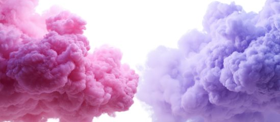 Pink and purple ink clouds swirling abstract shapes isolated on transparent background