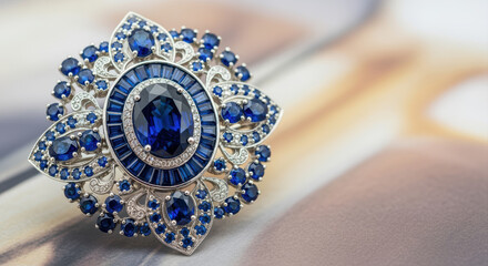 Luxury sapphire jewelry ring beautiful decor piece. Elegant blue gemstone with diamond for classic engagement