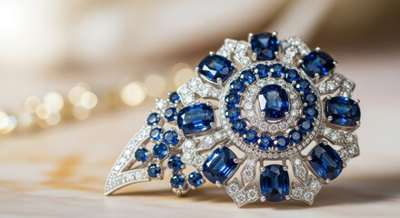 Elegant sapphire and diamond jewelry stunning piece of decor. luxurious and glamorous accessory with rich blue gemstone