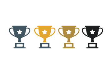 Four trophies in different colors representing achievement and victory