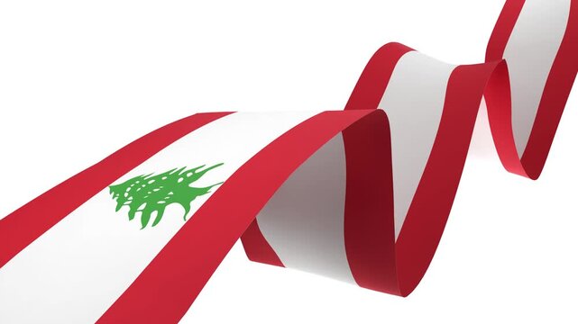 Waving Lebanon Flag Ribbon on White Background with Alpha