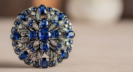 Elegant sapphire jewelry brooch with timeless design beautiful piece of decor and precious accessory for classic luxury