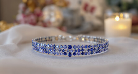 Romantic blue sapphire jewelry bracelet an elegant luxury decor piece. beautiful fashion accessory for special gift