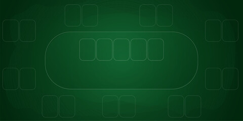 Poker table top view green cloth texture empty board background, bg. Playing field for card games, casino concept.
