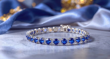 Elegant sapphire bracelet jewelry with shiny blue gemstone. perfect luxury gift and beautiful fashion decor item
