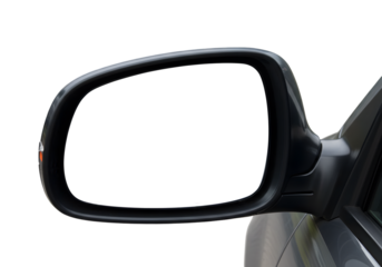 Capturing the future and past with a clear car side mirror, offering a blank canvas for your creative automotive designs and safety messaging.
