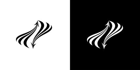 Abstract design featuring flowing lines in contrasting black and white, symbolizing movement and energy
