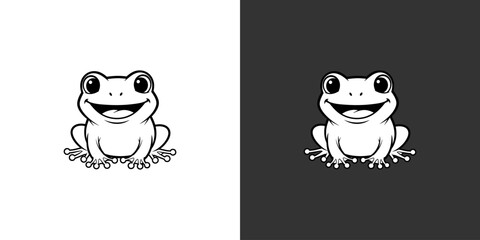 Cartoon frog illustration with a cheerful expression, set against contrasting backgrounds for versatility