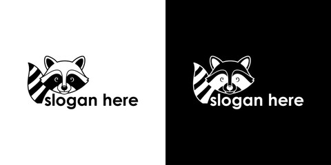 Black and white raccoon logo design with slogan, showcasing playful character and style
