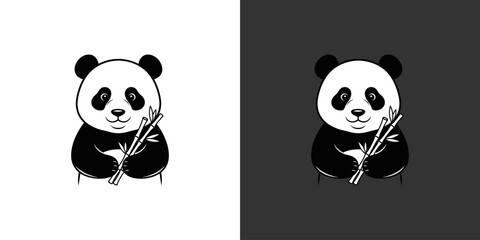 Cartoon panda character holding bamboo sticks, set against contrasting backgrounds, ideal for children's media