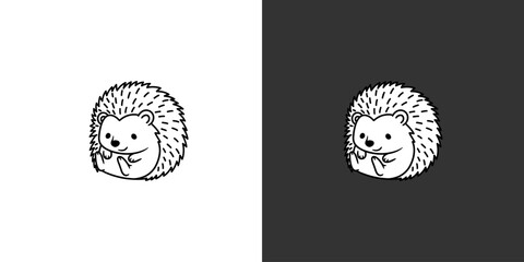 Cute cartoon hedgehog holding a small flower, set against a contrasting black and white background © Art