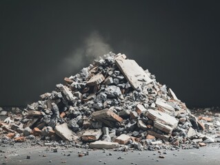 Crumbled Rubble Piled Beside Collapsed Brick Wall