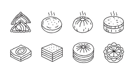 Hand drawn delicious asian dumplings and desserts sketch collection for culinary projects vector