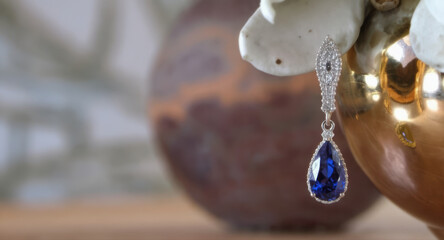 Elegant sapphire jewelry luxurious earring with diamond. Stunning decor for beautiful and classic style