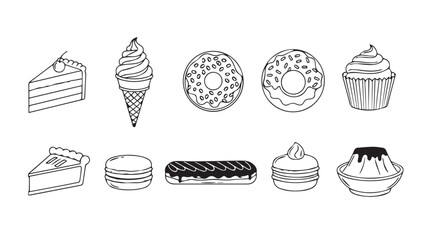 Collection of hand drawn desserts and sweets elements for creative projects vector