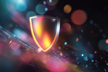 Vibrant Digital Shield Icon with Glowing Edges Cyber Security