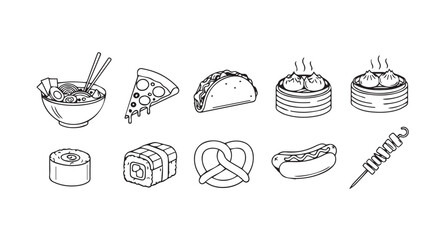 Hand drawn sketch collection of popular fast food and snack items on white vector