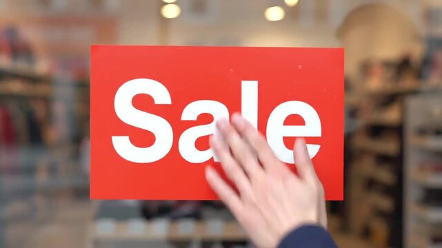 Exciting sale announcement drawing customers into a vibrant retail space, boosting business and driving purchases with a bold red sign.