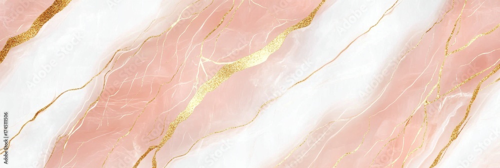 Sticker elegant marble texture background with gold veins in soft peach and cream tones for design use