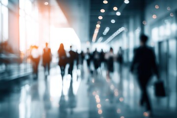 Abstract blur business people walking modern hallway