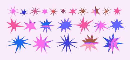 Stars big collection different shapes Funky abstract texture decor elements Vector flat cartoon modern illustration