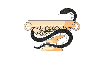 Obraz premium Iconic Rod of Asclepius symbol representing healing and medicine, elegantly entwined with a serpent around a golden chalice.