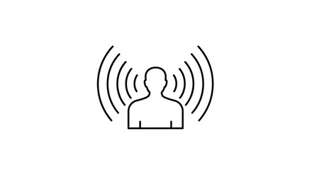 Person emitting radio waves or signal, representing connection, communication, or broadcasting concepts in a simple outline style.