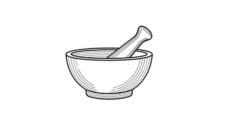 Vintage mortar and pestle illustration ready for medicinal herb preparation or culinary grinding in a clean, classic style