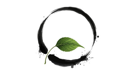 Elegant zen circle with vibrant green leaf for sustainable living concepts, fresh design elements, and minimalist nature artwork inspiration