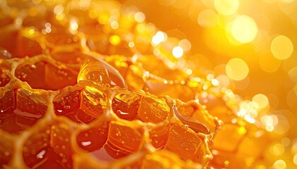 Macro Close Up of Honeycomb Structure with Golden Bokeh Lighting