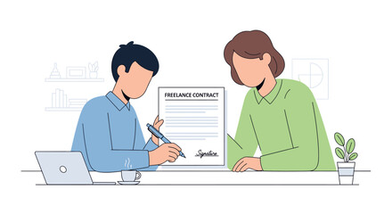 Secure your next freelance project with a signed contract, perfect for illustrating agreements, remote work setups, and the gig economy's collaborative spirit