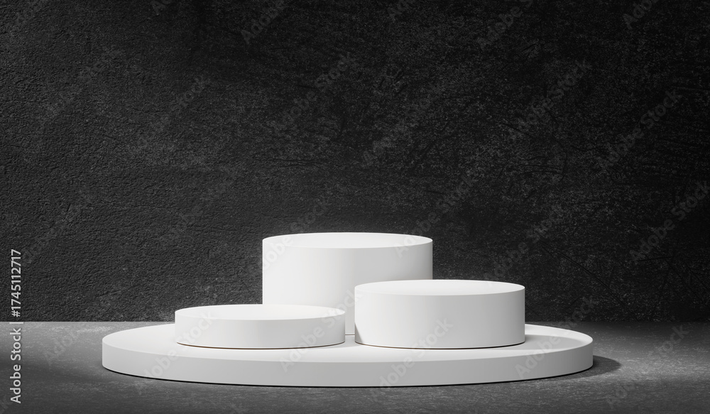 Canvas Prints white product display podium in cement room, with soft shadows from the window