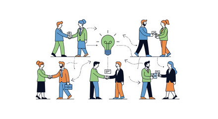 Dynamic business teamwork connecting for innovation and growth in modern companies, showing diverse professionals collaborating on ideas to build thriving ventures
