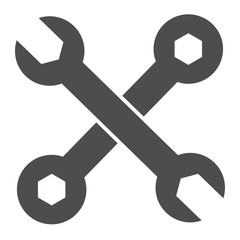 Wrenches solid icon, repair service concept. Vector graphics. Two crossed wrenches sign on white background, glyph style icon for mobile or web design.