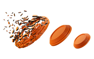 3D rendering of shattered  clay shooting target set on white background © Suttiwan