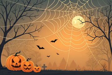 A spooky and festive Halloween party background featuring detailed spiderwebs arranged around blank central space for text or design elements. The transparent PNG texture makes it perfect for overlays