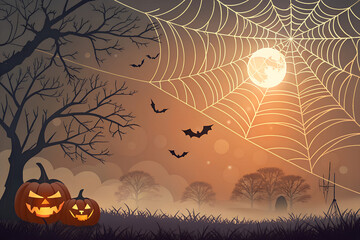 A spooky and festive Halloween party background featuring detailed spiderwebs arranged around blank central space for text or design elements. The transparent PNG texture makes it perfect for overlays
