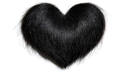 The stark contrast between the black hair and the white background makes the heart shape the clear, dramatic focus