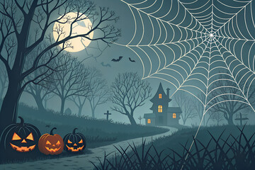 A spooky and festive Halloween party background featuring detailed spiderwebs arranged around blank central space for text or design elements. The transparent PNG texture makes it perfect for overlays