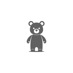 A gray bear illustration with round ears, a circular snout, and simple arms on a white background